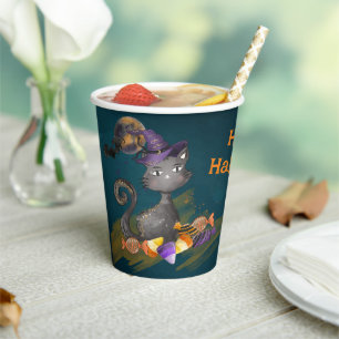 Schwarze Katze mit Bonbons, Halloween Pappbecher