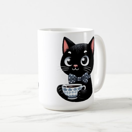 Schwarze Katze mit Bow-Krawatte Kaffeetasse (VorderseiteRechts)