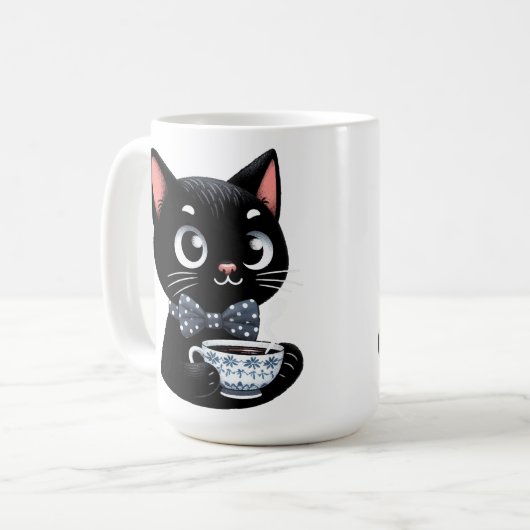 Schwarze Katze mit Bow-Krawatte Kaffeetasse (Vorderseite Links)