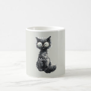 Schwarze Katze mit Brille Kaffeetasse
