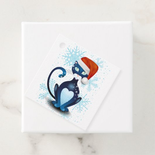 Schwarze Katze mit dem Hut des Weihnachtsmanns Geschenkanhänger (Beispiel)