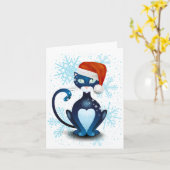 Schwarze Katze mit dem Hut des Weihnachtsmanns Karte (Gelbe Blume)