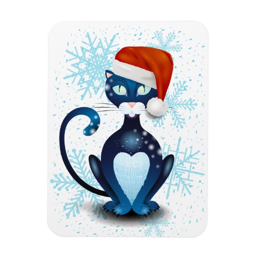 Schwarze Katze mit dem Hut des Weihnachtsmanns Magnet (Vertikal)