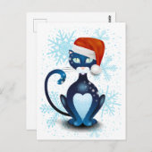Schwarze Katze mit dem Hut des Weihnachtsmanns Postkarte (Vorne/Hinten)