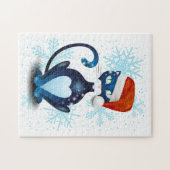 Schwarze Katze mit dem Hut des Weihnachtsmanns Puzzle (Horizontal)