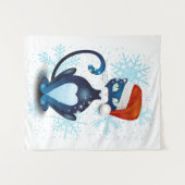 Schwarze Katze mit dem Hut des Weihnachtsmanns Wandteppich (Vorderseite (Horizontal))