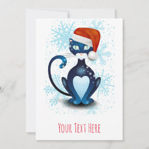 Schwarze Katze mit dem Hut von Santa Einladung