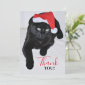 Schwarze Katze mit der roten Weihnachtsmannmütze Dankeskarte (Stehend Vorderseite)