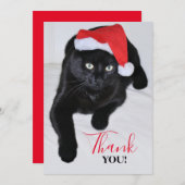 Schwarze Katze mit der roten Weihnachtsmannmütze Dankeskarte (Vorne/Hinten)