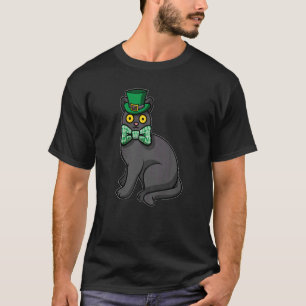 Schwarze Katze mit Efeumütze zum St. Patrick's Day T-Shirt
