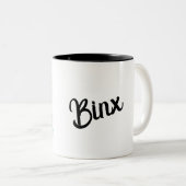 Schwarze Katze mit eigenem Text auf Tasse (VorderseiteRechts)