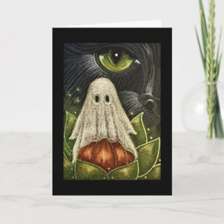 SCHWARZE KATZE MIT EINEM GEISTER-HALLOWEEN gefalte