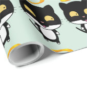 Schwarze Katze mit einem Golden Halo Niedlichen Ca Geschenkpapier (Rolleneckpunkt)
