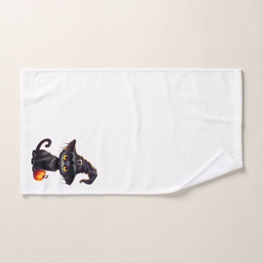 Schwarze Katze mit einem Hexenhut Badhandtuch Set (Handtuch)