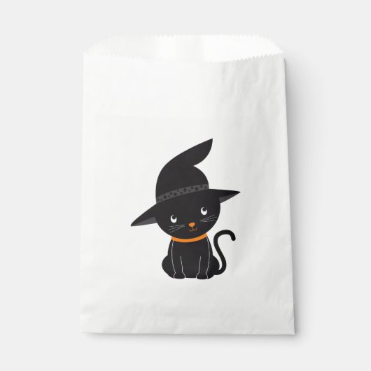 Schwarze Katze mit einem Hexenhut Halloween Geschenktütchen (Vorderseite)