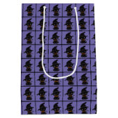 Schwarze Katze mit einem Hexenhut Halloween Mittlere Geschenktüte (Rückseite)