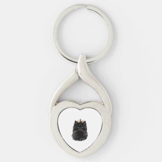 Schwarze Katze mit einer Kronen-DIgital-Kunst Schlüsselanhänger (Vorderseite)