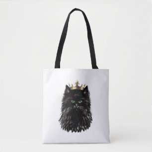 Schwarze Katze mit einer Kronen-DIgital-Kunst Tasche