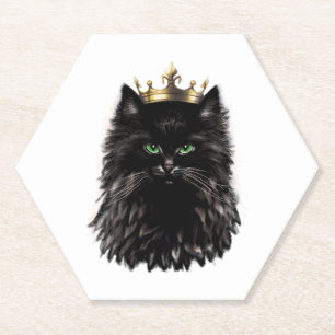 Schwarze Katze mit einer Kronen-DIgital-Kunst Untersetzer