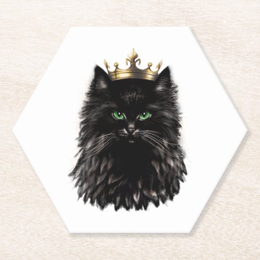 Schwarze Katze mit einer Kronen-DIgital-Kunst Untersetzer (Vorderseite)