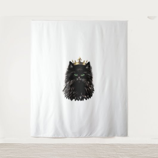 Schwarze Katze mit einer Kronen-DIgital-Kunst Wandteppich (Vorderseite)