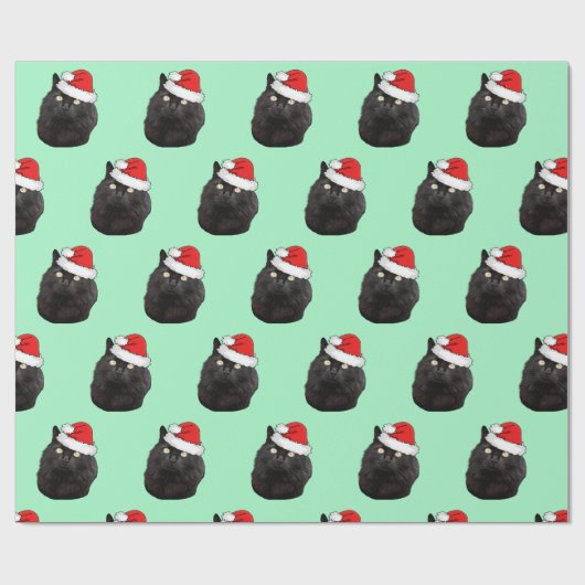 Schwarze Katze mit einer Weihnachtsmannmütze Geschenkpapier (Flach)