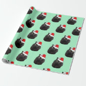 Schwarze Katze mit einer Weihnachtsmannmütze Geschenkpapier (Ungerollt)