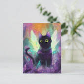 Schwarze Katze mit Engelsflügeln Postkarte (Stehend Vorderseite)