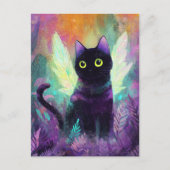 Schwarze Katze mit Engelsflügeln Postkarte (Vorderseite)
