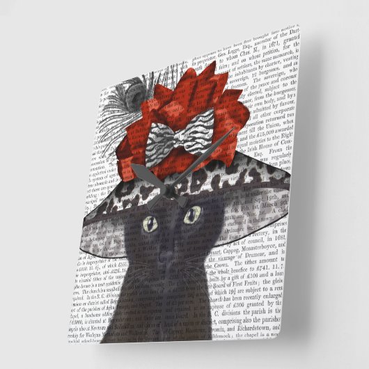 Schwarze Katze mit Fabelhut Quadratische Wanduhr (Winkel)