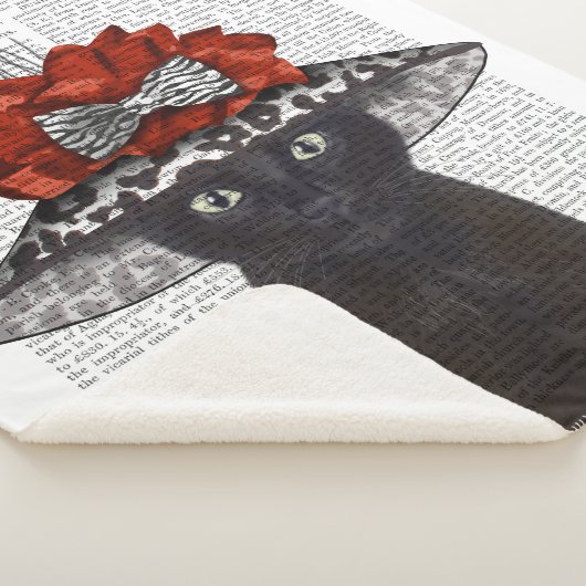 Schwarze Katze mit Fabelhut Sherpadecke (3/4)