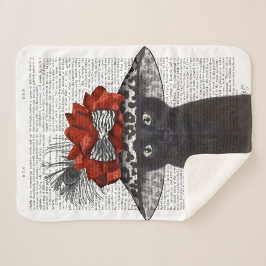 Schwarze Katze mit Fabelhut Sherpadecke (Vorderseite (Horizontal))