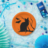Schwarze Katze mit Fledermäusen-Halloween-Party-Te Pappteller (Party)