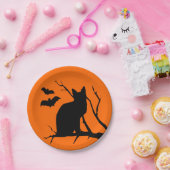 Schwarze Katze mit Fledermäusen-Halloween-Party-Te Pappteller (Party)