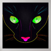 Schwarze Katze mit fluoreszierenden Farben. Poster (Vorne)