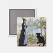 Schwarze Katze mit Frau Magnet (Vorderseite/Rückseite)