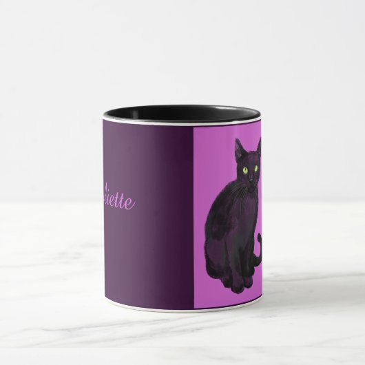 Schwarze Katze mit Fuchsienhintergrund Tasse (Zentrum)