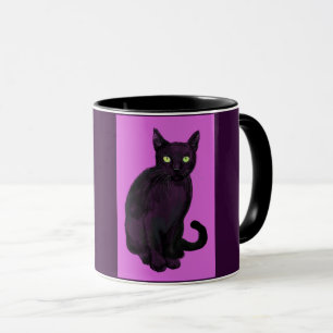 Schwarze Katze mit Fuchsienhintergrund Tasse
