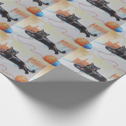 Schwarze Katze mit Garn Geschenkpapier (Ecke)