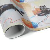 Schwarze Katze mit Garn Geschenkpapier (Rolleneckpunkt)