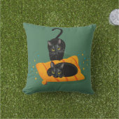 Schwarze Katze mit gelbem Vogel / 2 schwarze Katze Kissen (Golfball-Marker)