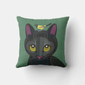 Schwarze Katze mit gelbem Vogel / 2 schwarze Katze Kissen (Rückseite)
