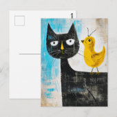 Schwarze Katze mit gelbem Vogel auf der Rückseite Postkarte (Vorne/Hinten)