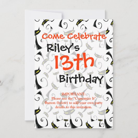 Schwarze Katze mit gelben Augen Halloween-Muster Einladung (Vorderseite)