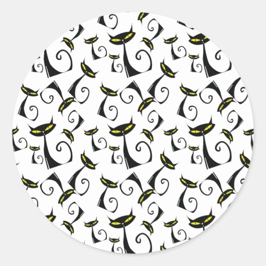 Schwarze Katze mit gelben Augen Halloween-Muster Runder Aufkleber (Vorderseite)