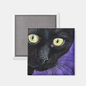 Schwarze Katze mit gelben Augen Illustration Magnet (Vorderseite/Rückseite)