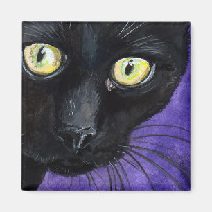 Schwarze Katze mit gelben Augen Illustration Magnet
