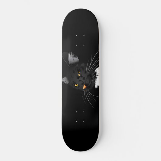 Schwarze Katze mit gelben Augen im Dunkeln Skateboard (Vorderseite)