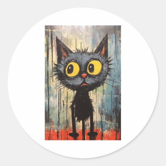 Schwarze Katze mit gelben Augen Runder Aufkleber (Vorderseite)