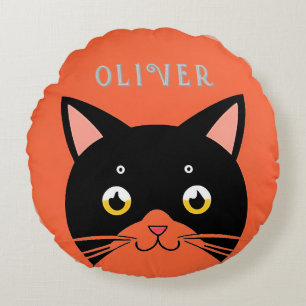 Schwarze Katze mit gelben Augen und Schnurrhaaren Rundes Kissen
